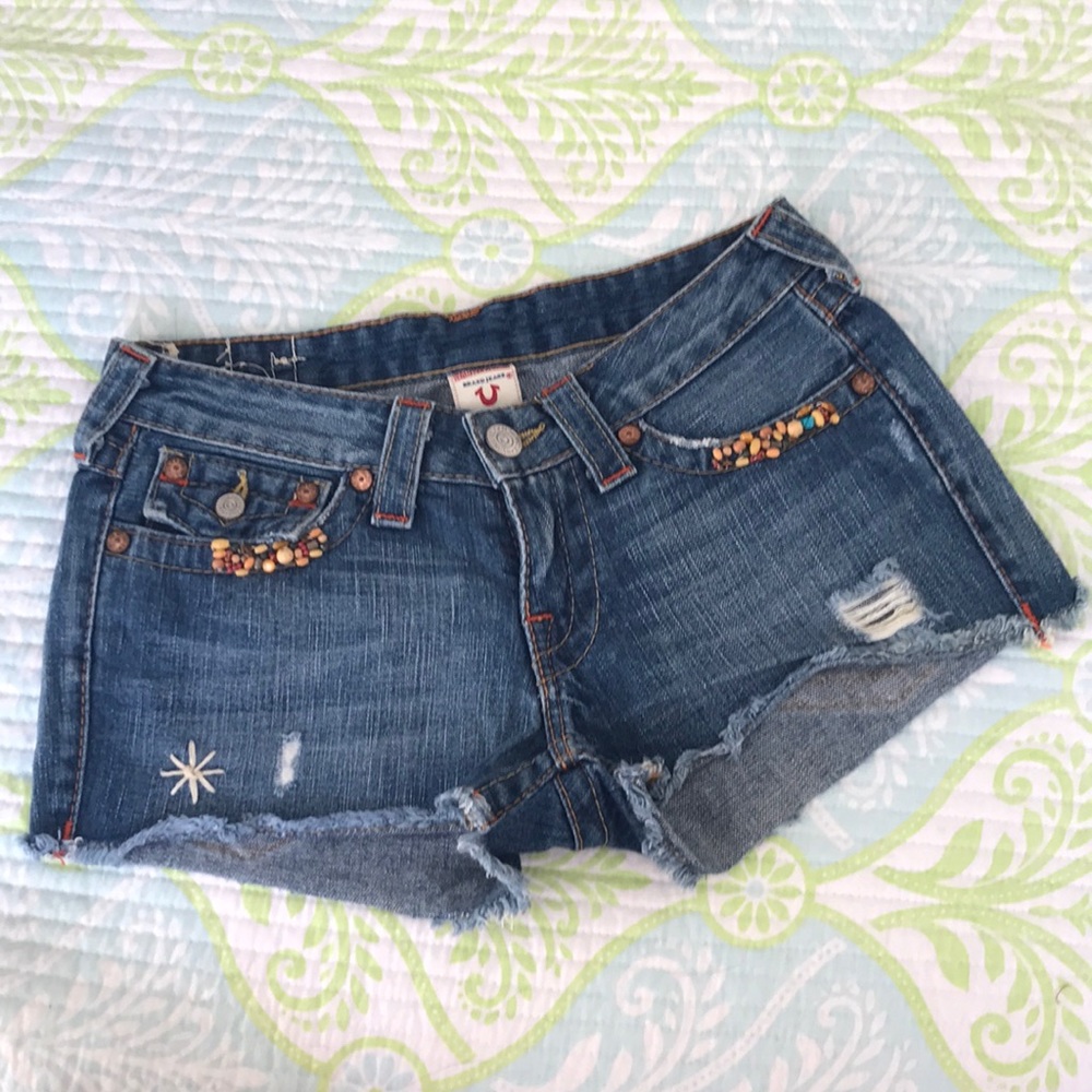 BNWT True Religion Daisy Duke beaded shorts